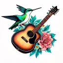hummingbird acoustic guitsty tattoo design idea
