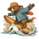 A Paddington bear surfing on a coffee wave tattoo design idea