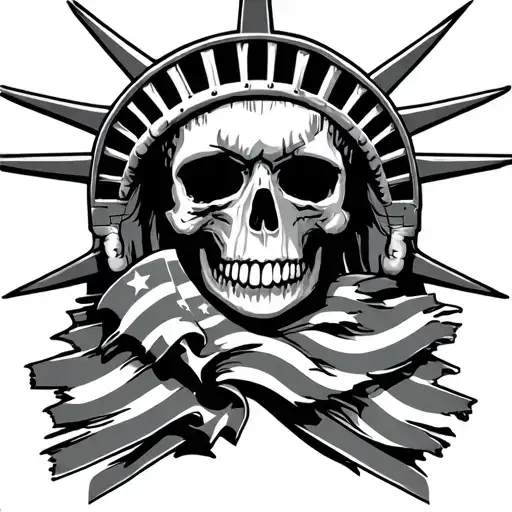 Statue of Liberty skull with worn flag tattoo design idea