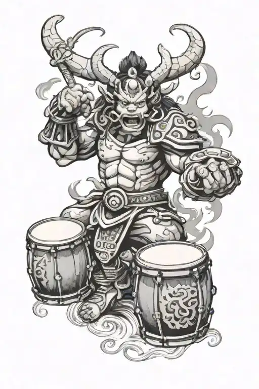 Raijin playing the drums tattoo design idea