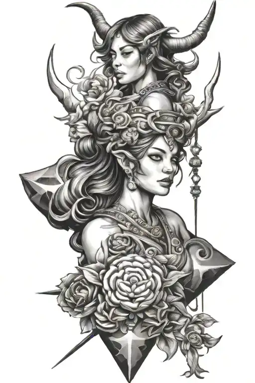 Taurus and Sagittarius girl tattoo black tattoo design tattoo design idea