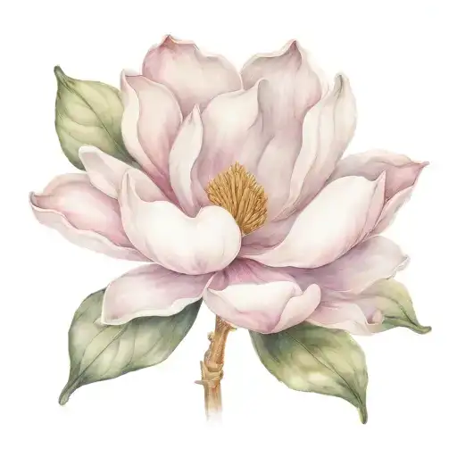 White mississippi Magnolia Flower with four leaves growing amidst tattoo design idea