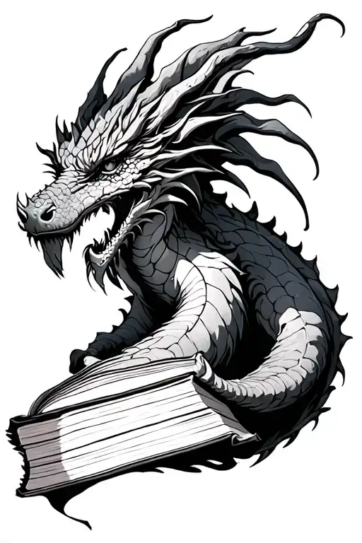 fantasy books srrounded by light ab dragon tattoo design idea