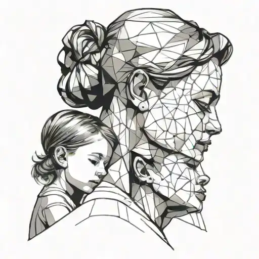   little boy kissing moms forehead, with little girl tucked under moms chin tattoo design idea