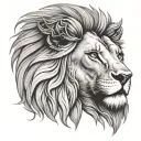 Lion with eyes of a woman tattoo design idea