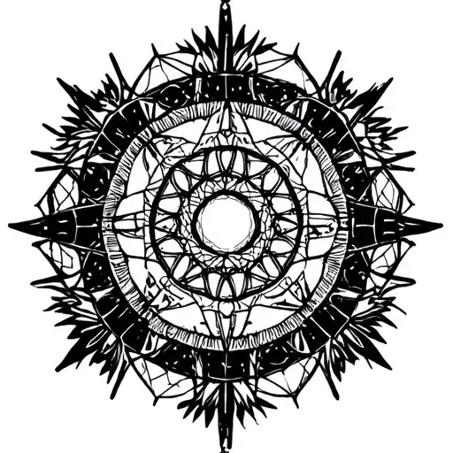 A geometric mandala incorporating engineering symbols and elements of nature tattoo design idea