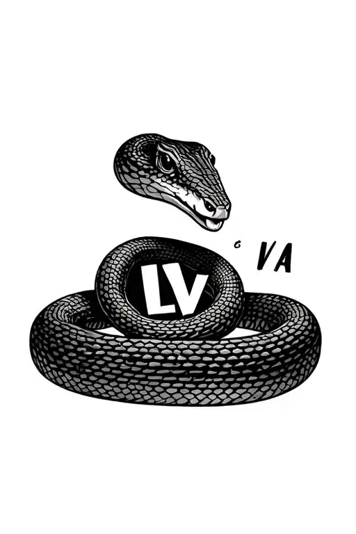 wooden snake minimaliste with letter L I V A Ï hidden in the design tattoo design idea