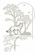 wolf and live oak tree tattoo design idea