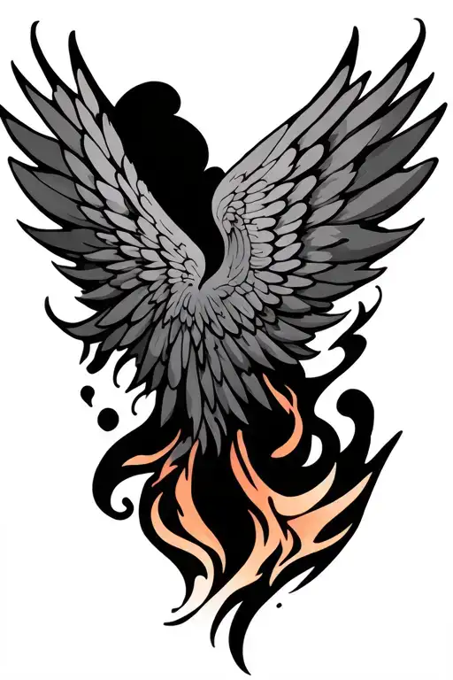 Wing tattoo to denote the second part of my life,  the transition, the transformation, getting up from the fire  tattoo design idea
