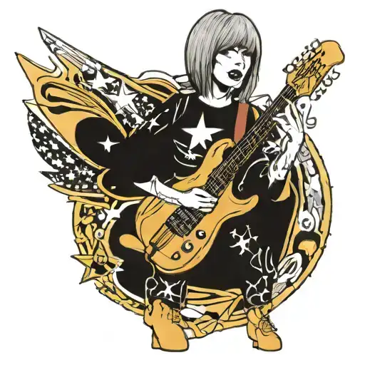 Rita Lee in star jumpsuit and electric guitar tattoo design idea