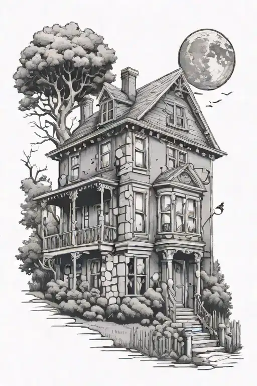 The atoms family house with a graveyard in the front yard tattoo design idea