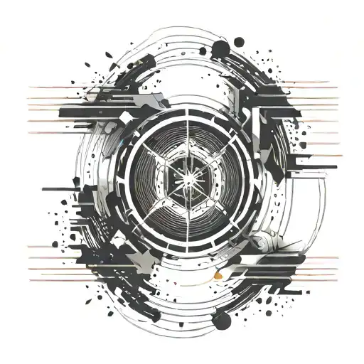 A minimalist design of an aperture blade in motion, with small elements like light rays or fingerprints intertwined. tattoo design idea