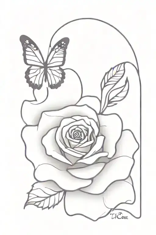 Purple tipped rose with butterfly tattoo behind ear tattoo design idea