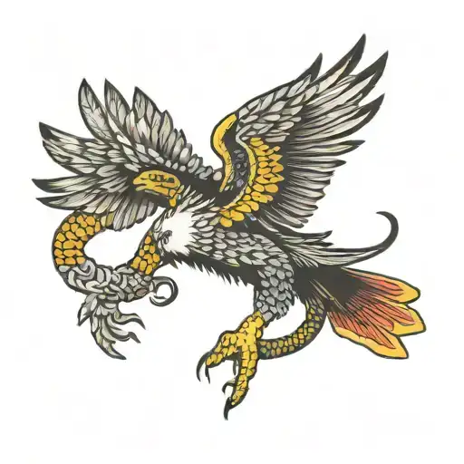 Mexican and American eagle battling for a snake tattoo design idea