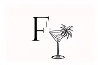 palm tree for letter F, cursive ibi leading up to cocktail glass tattoo design idea