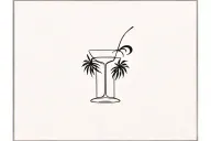 palm tree for letter F, cursive ibi leading up to cocktail glass tattoo design idea