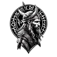 A Viking warrior representing your lost twin brother Samuel in Valhalla, with the Nordic runes spelling out his name on the arm tattoo design idea