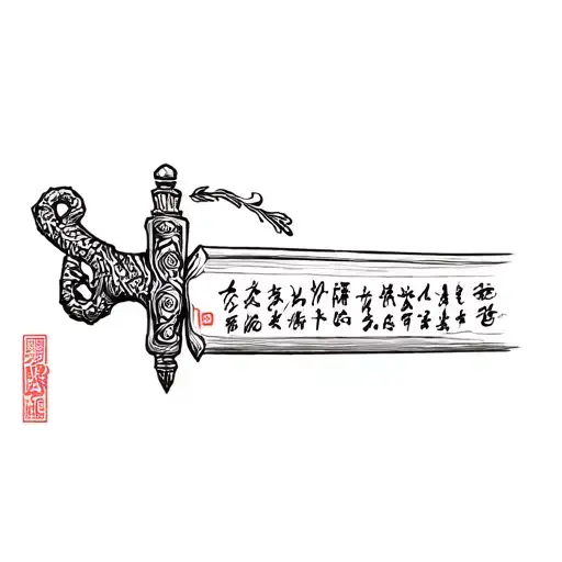 a sword with chinese writing on it tattoo design idea