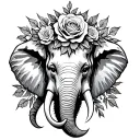 names with top of elephant head with rose crown surrounded tattoo design idea