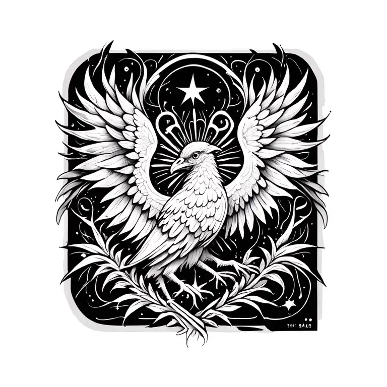 Rectangle + Star + Mandala + Phoenix together Combine tattoo design idea