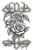 barbwire cross and rose wrapped tattoo design idea