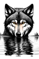 wolf face staring into water reflection  tattoo design idea