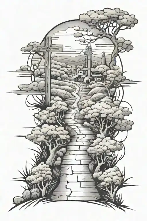 cross over a road with a pathway tattoo design idea