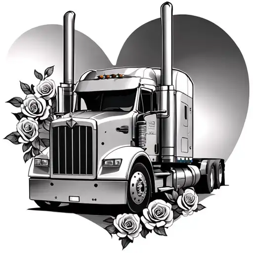 semi truck roses around it in heart shape #60 tattoo design idea