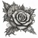 I want full sleeve, and that includes a rose of money a clock cards, and dice tattoo design idea