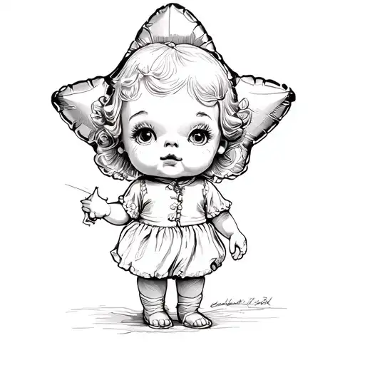 kewpie doll holding star balloon tattoo design idea