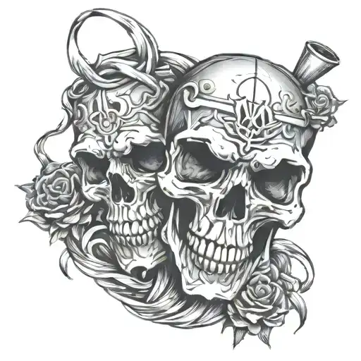 skull dice intertwined tattoo design idea