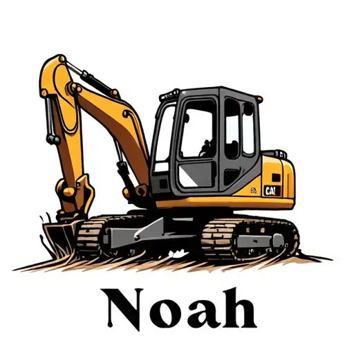excavator with the name "Noah" written bellow it tattoo design idea