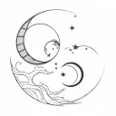 all black full moon on the left and on the right a full black waxing crescent moon tattoo design idea
