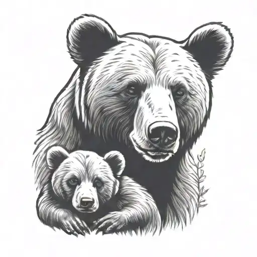 mama bear holding baby bear tattoo design idea