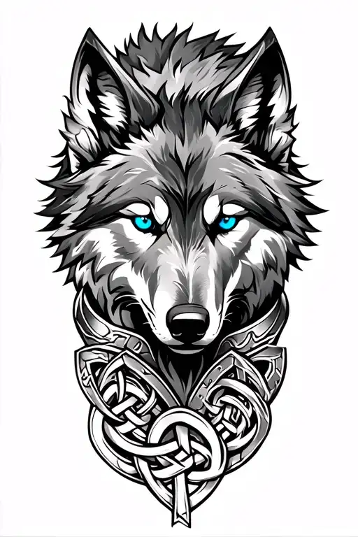 wolf with blue eyes on armor tattoo design featuring Celtic trinity knot  tattoo design idea