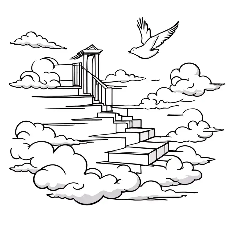 stairway to heaven with gates clouds 2 dove flying tattoo design idea