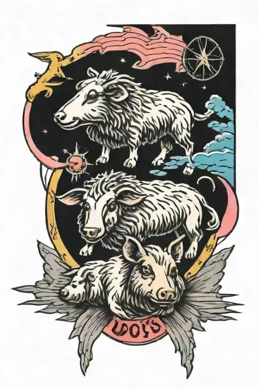 Pink Floyd Dogs, Sheep, Pigs tattoo design idea