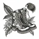 mountain boot with bird feather and edelweiss inside tattoo design idea