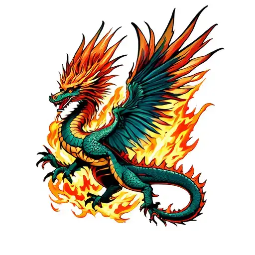 dragon et phoenix rising from the ashes tattoo design idea