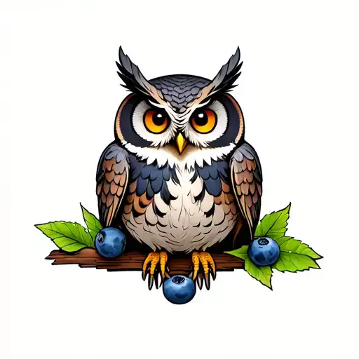 david lynch twin peaks owl with blueberries tattoo design idea