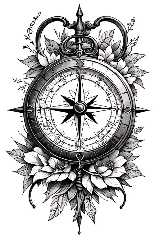 compass, clock, start of new beginning and love of a lifetime tattoo design idea