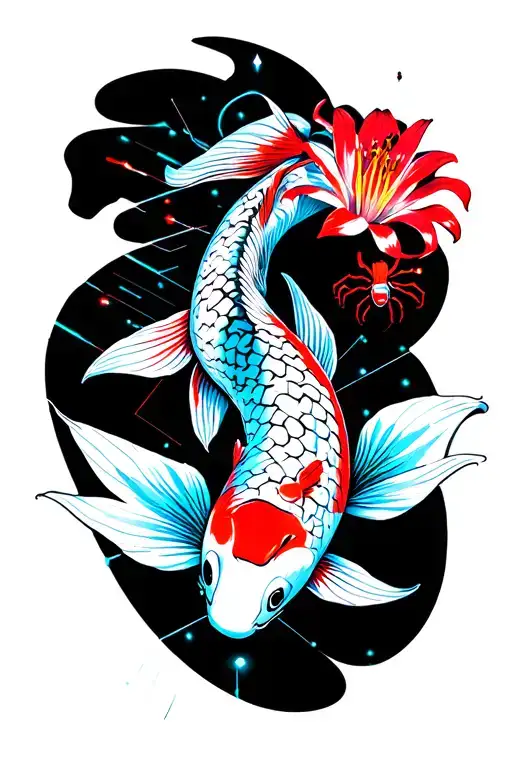 koi fish and red spider lily flower tattoo design idea