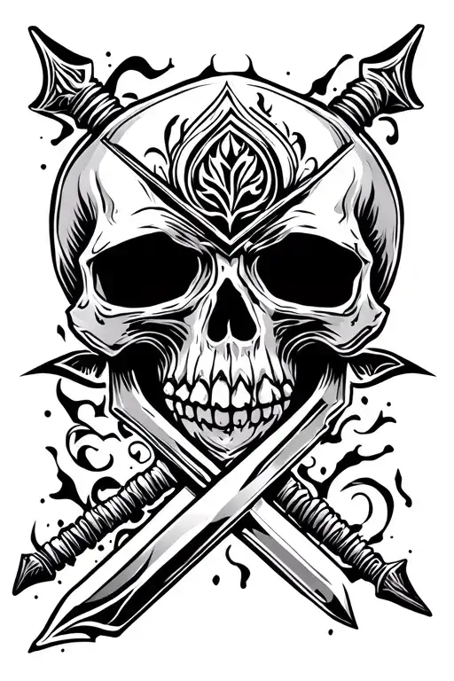 skull crossed by a sword with a background background tattoo design idea