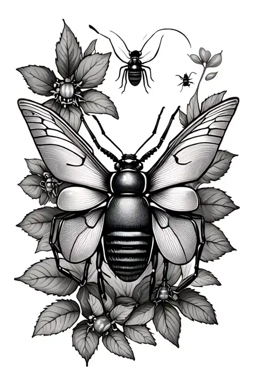 a nature scene with bugs tattoo design idea