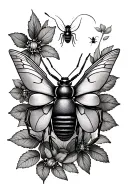 a nature scene with bugs tattoo design idea