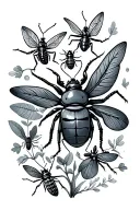 a nature scene with bugs tattoo design idea