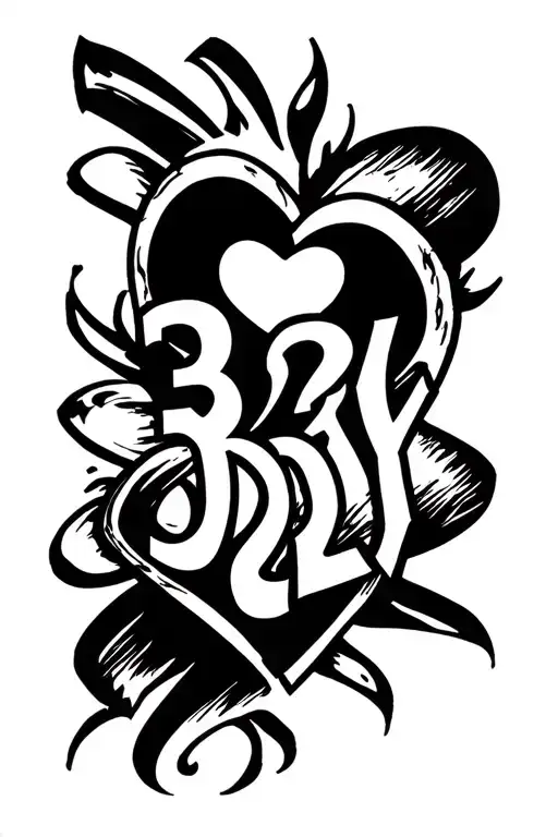 "3D2Y" heart tattoo design idea