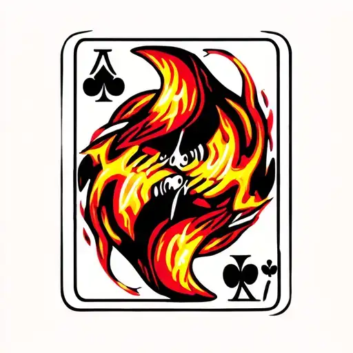 poker card and flames small tattoo design idea