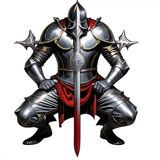 Kneeling Knight templar cross tattoo design idea
