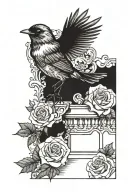 stair way to heaven with a robin carrying a rose  tattoo design idea